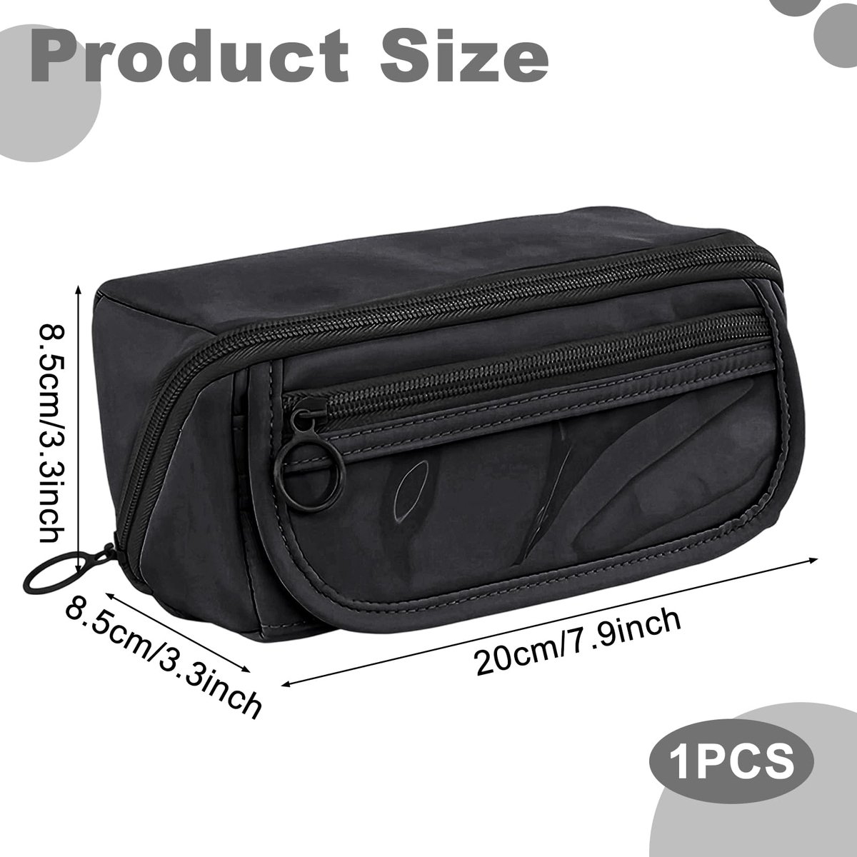Pencil case - Pencil case for boys and girls - 20x8.5x8.5 cm - Canvas - Linen - Large capacity - School pencil case - black - Image 2