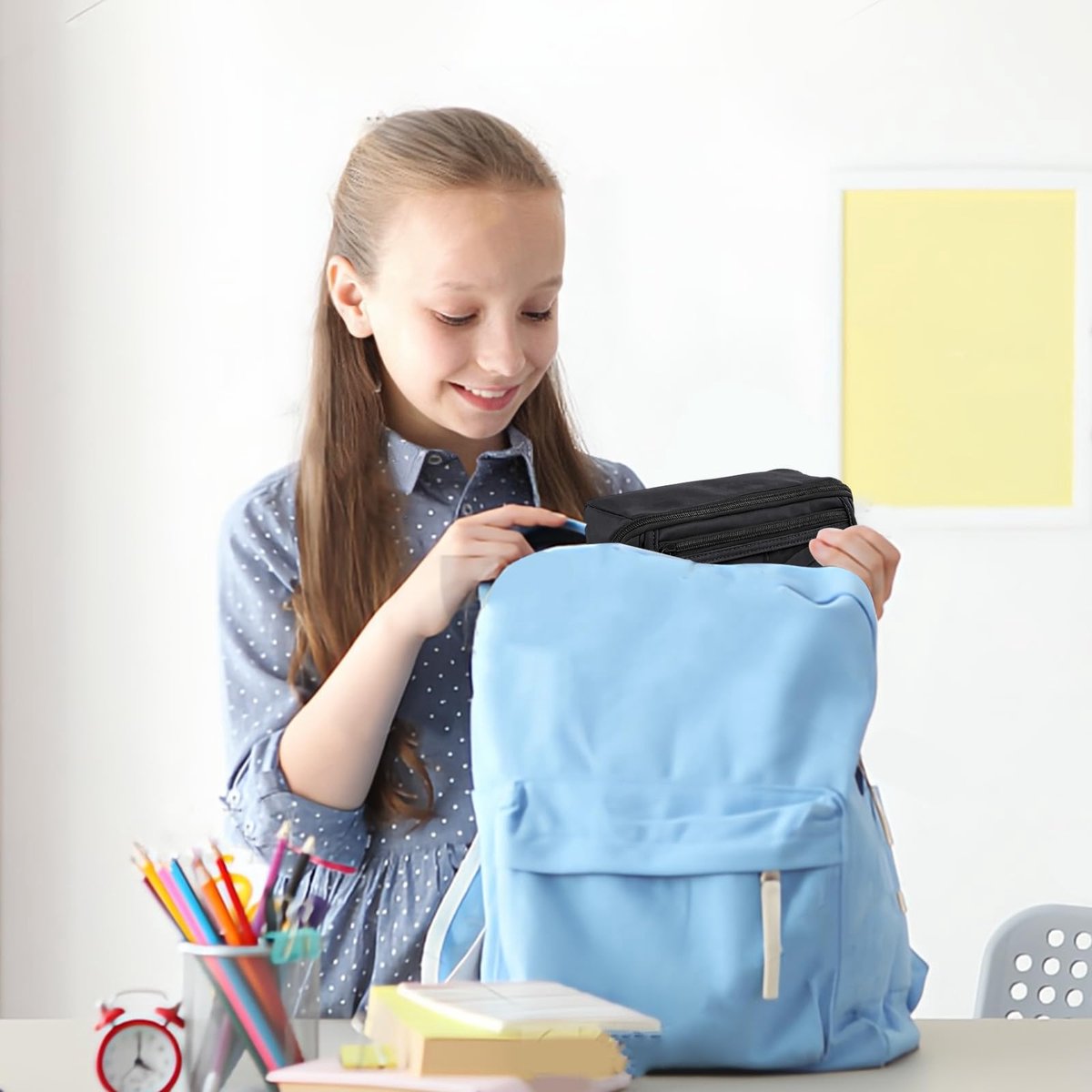 Pencil case - Pencil case for boys and girls - 20x8.5x8.5 cm - Canvas - Linen - Large capacity - School pencil case - black - Image 4