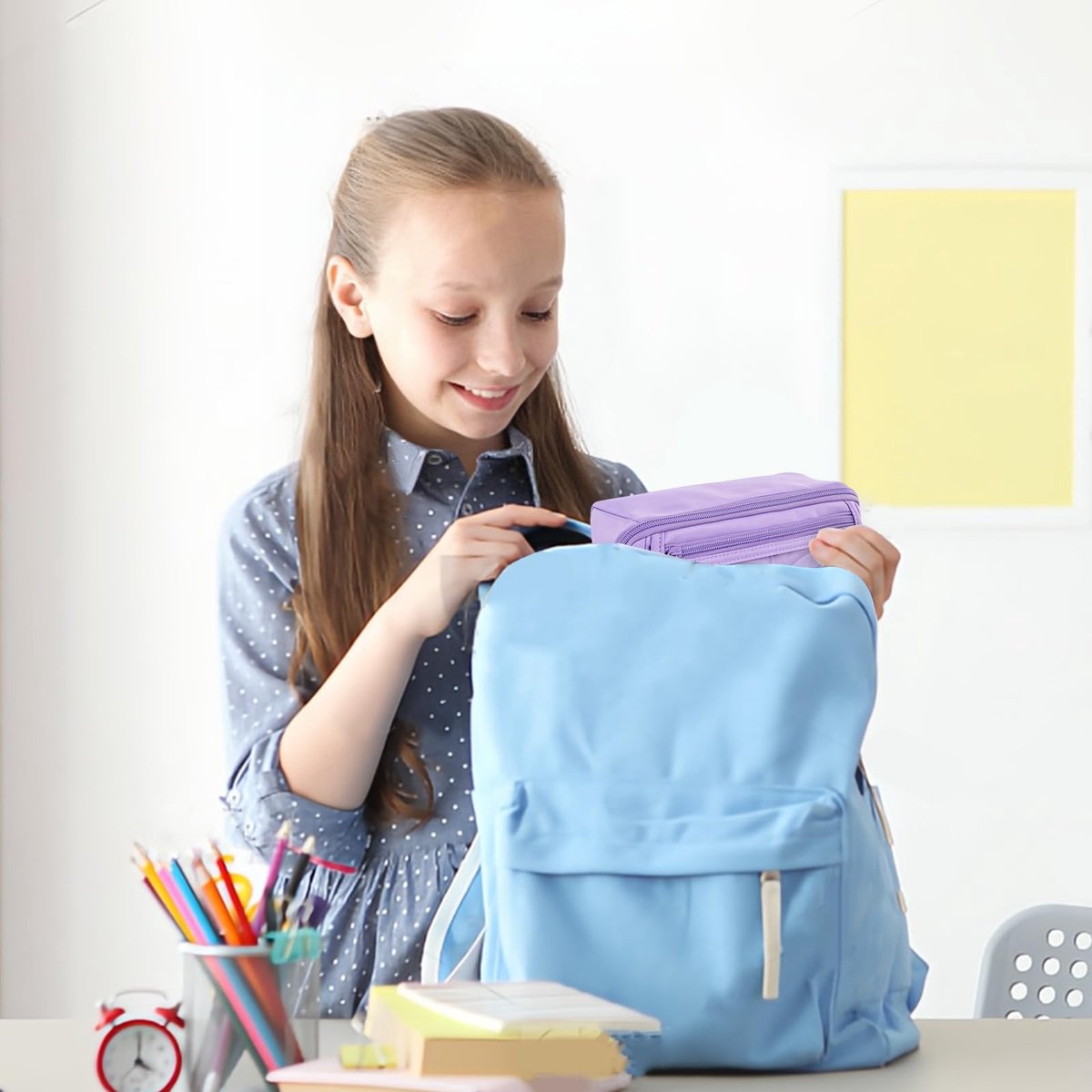 Pencil case - Pencil case for boys and girls - 20 x 8.5 x 8.5 cm - Canvas - Linen - Large capacity - School pencil case - Purple - Image 4