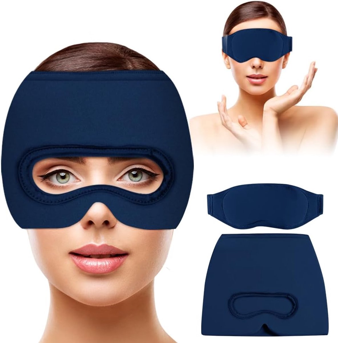 Migraine Relief Hat - Eye Mask - Cooling Eye Mask - Headache Relief - Hot & Cold Pack - 3-in-1 Pain Relief Mask - with Removable Eye Mask - Reusable - Migraine Relief Hat - Blue - Image 1