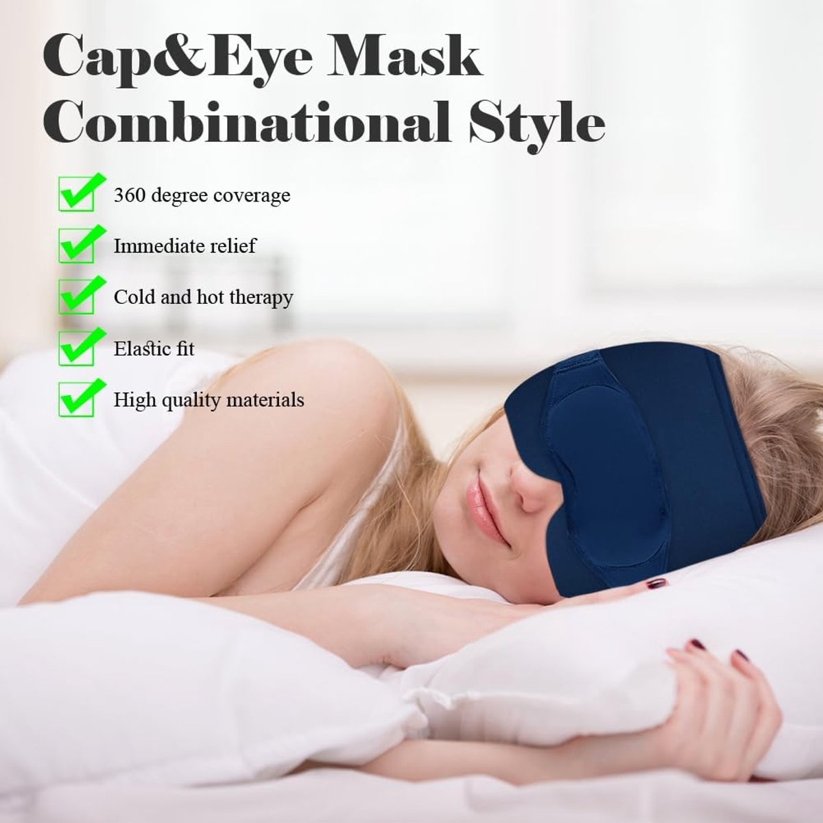 Migraine Relief Hat - Eye Mask - Cooling Eye Mask - Headache Relief - Hot & Cold Pack - 3-in-1 Pain Relief Mask - with Removable Eye Mask - Reusable - Migraine Relief Hat - Blue - Image 3