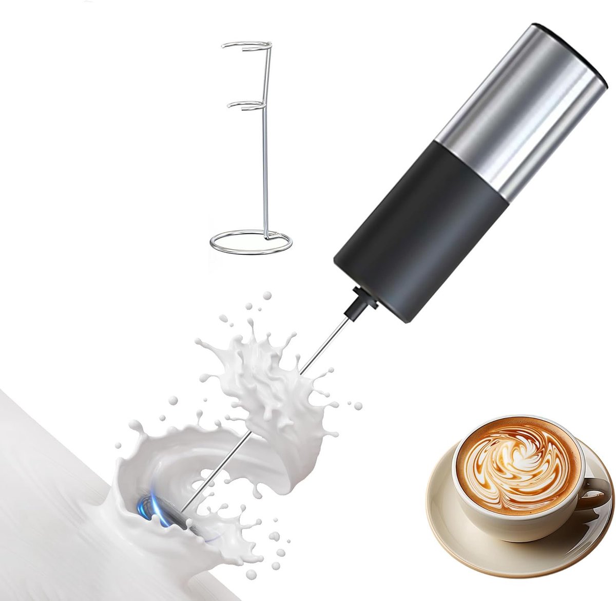 Milk Frother - Milk Frother - Manual Milk Frother - Electric Milk Frother - Milk Frother with Stand - Portable Beverage Mixer - Efficient Foaming Lance - Professional Whisk - Create the Perfect Coffee Foam - Image 1