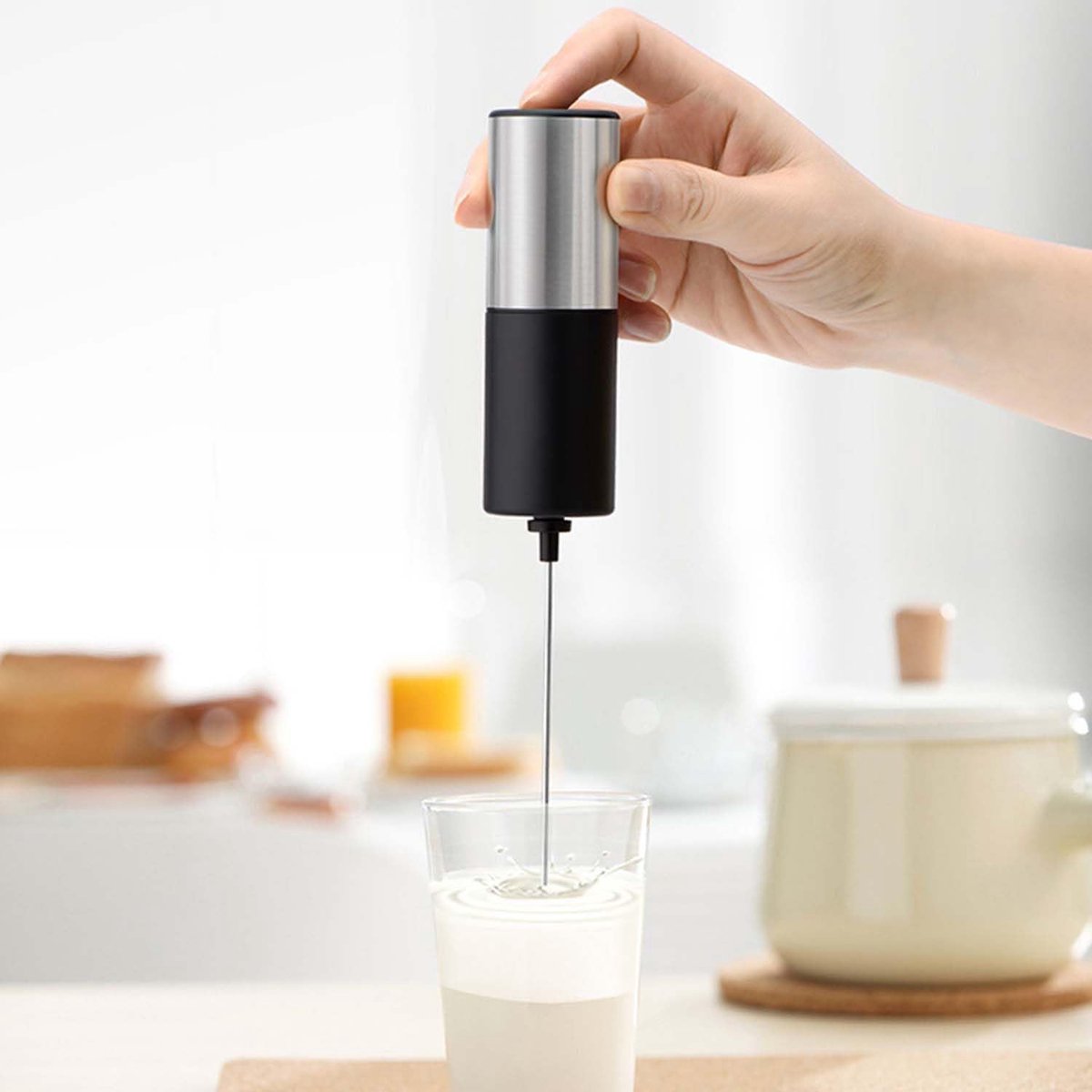 Milk Frother - Milk Frother - Manual Milk Frother - Electric Milk Frother - Milk Frother with Stand - Portable Beverage Mixer - Efficient Foaming Lance - Professional Whisk - Create the Perfect Coffee Foam - Image 2