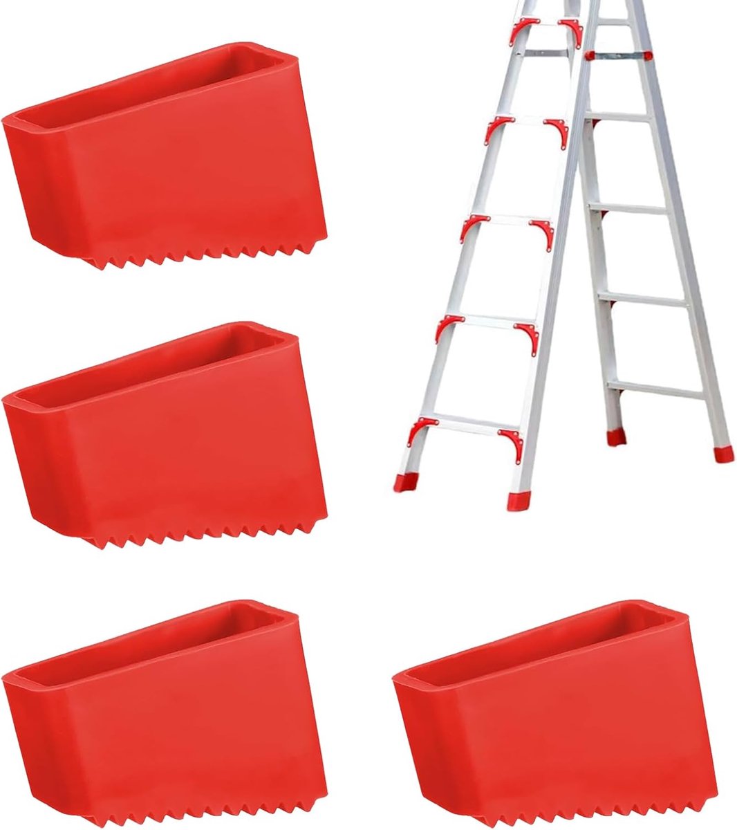 4 rubber stuks on ladders - ladders of rubber - Rubber on ladders - Rubber on ladders mat - Ladderdoppen - Red - Ladderstabilisatoren, antislip vervangende voetafdekkingen voor thuis- en industriële ladders - Image 1