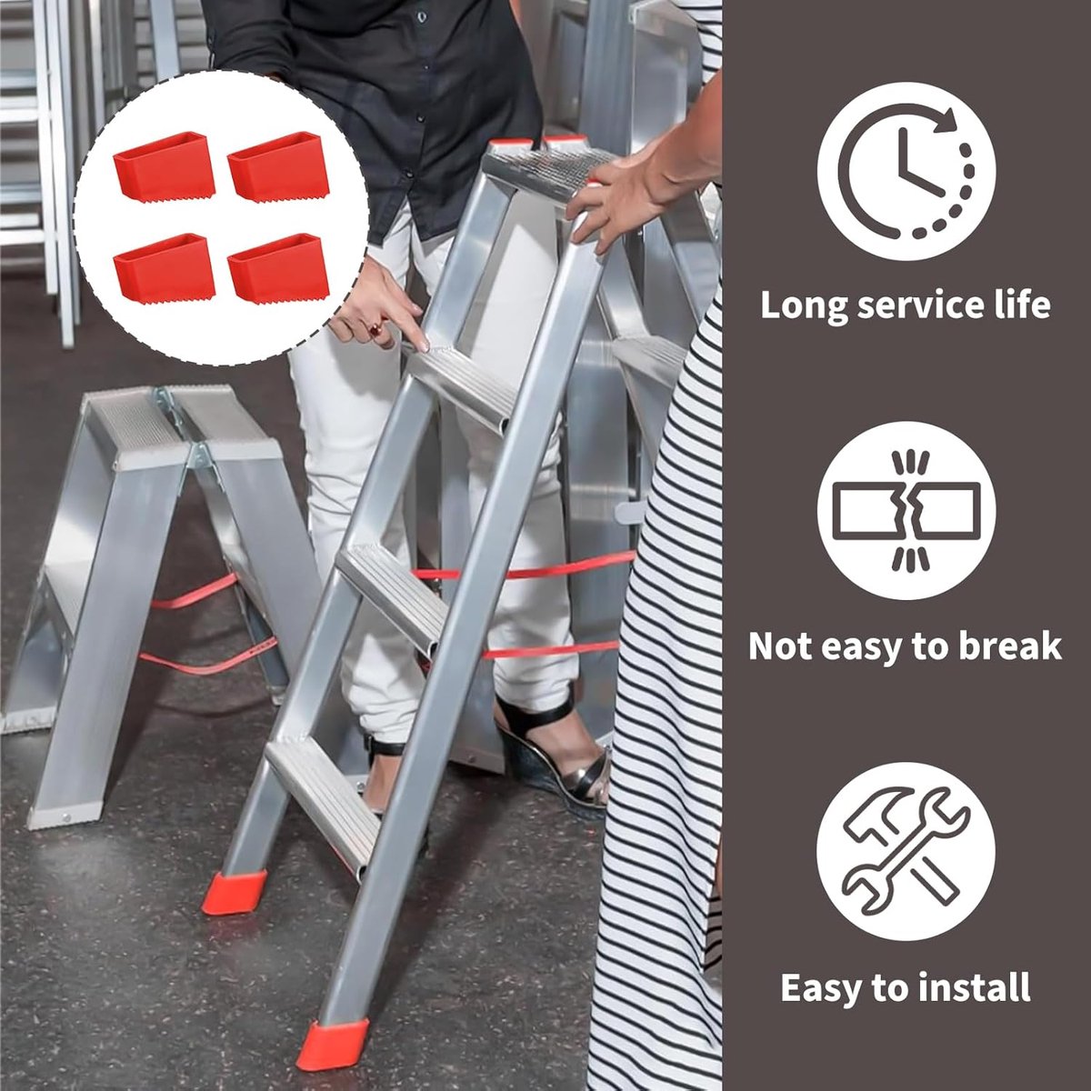 4 rubber stuks on ladders - ladders of rubber - Rubber on ladders - Rubber on ladders mat - Ladderdoppen - Red - Ladderstabilisatoren, antislip vervangende voetafdekkingen voor thuis- en industriële ladders - Image 3