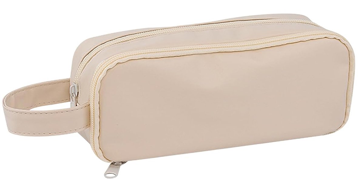 Pencil case - Large capacity - Suitable for boys and girls - Waterproof - Expandable - Toiletry bag - Cosmetic and office supply bag - Off-white - Image 1