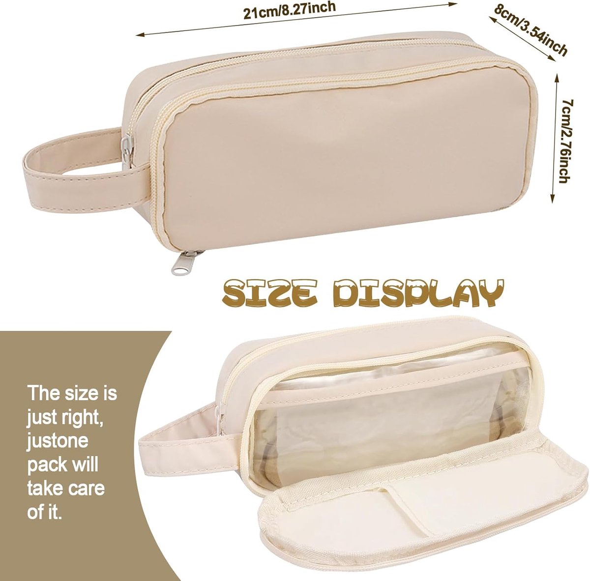 Pencil case - Large capacity - Suitable for boys and girls - Waterproof - Expandable - Toiletry bag - Cosmetic and office supply bag - Off-white - Image 5