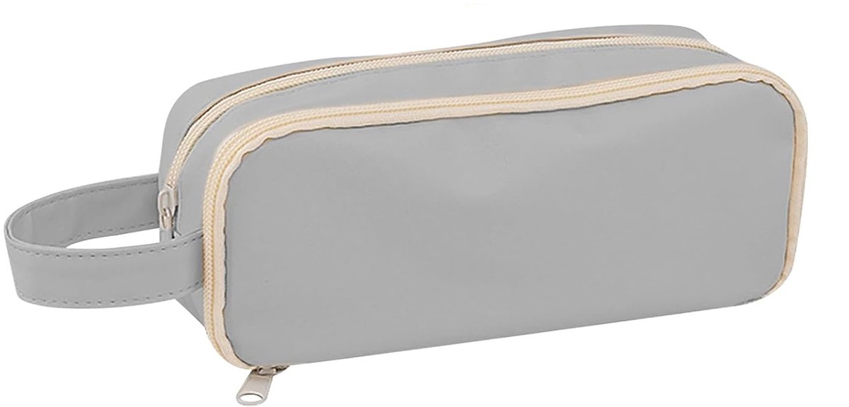 Pencil case, large capacity, suitable for boys and girls, waterproof, expandable, toiletry bag, makeup bag and office supplies, gray - Image 1