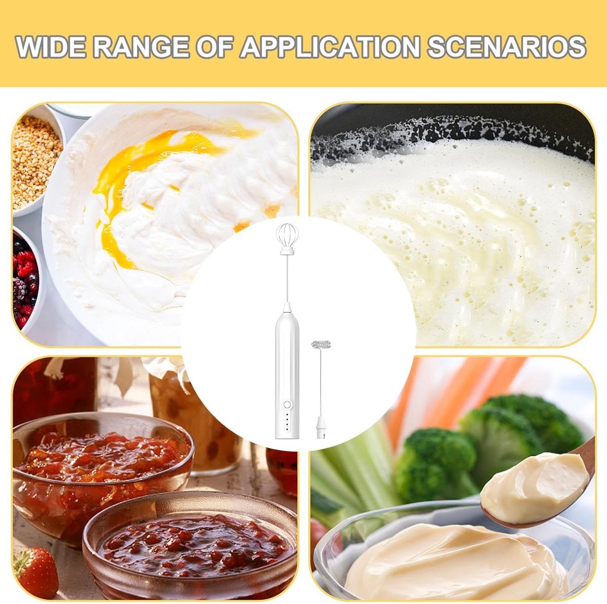 Electric milk frother, manual, rechargeable, mini whisk, USB rechargeable, 3 speeds, for lattes, cappuccinos, coffee, cream, hot chocolate, eggs, etc. - Image 5