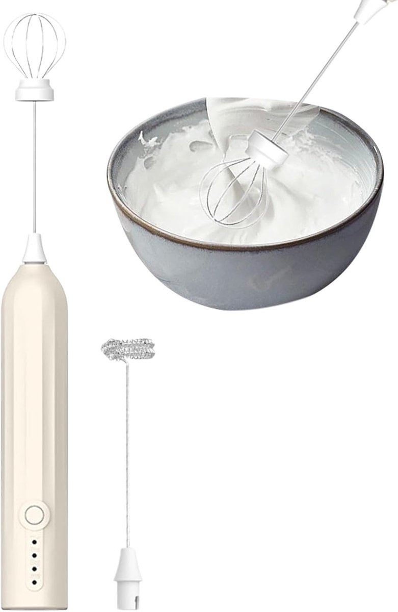 Milk Frother - Electric Milk Frother - Manual Milk Frother - Rechargeable Milk Frother - Mini Whisk - 3-Speed USB Rechargeable Milk Frother - For Lattes, Cappuccinos, Coffee Cream, Hot Chocolate Eggs - Milky White - Image 1