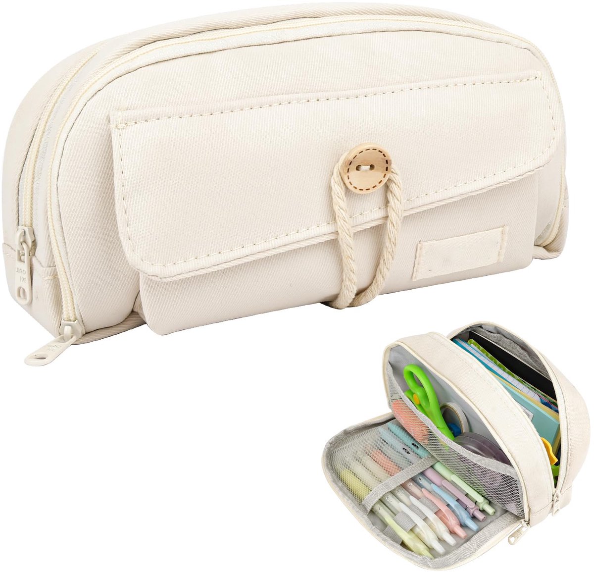 Pencil case - Large capacity pencil case - 21 x 11.5 x 5.5 cm - Pencil case for boys and girls - School supplies - Wit - Image 1
