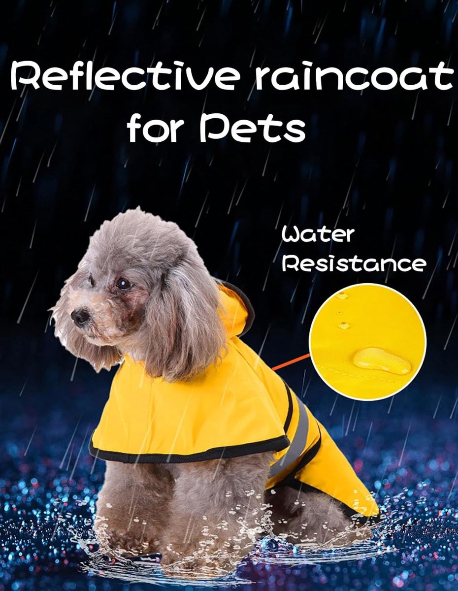 Dog Coat - Dog Raincoat - Reflective Dog Raincoat - With Hood - Adjustable Raincoat - Lightweight Raincoat - Yellow - Size M - Perfect for Small and Medium-Sized Dogs - Image 3