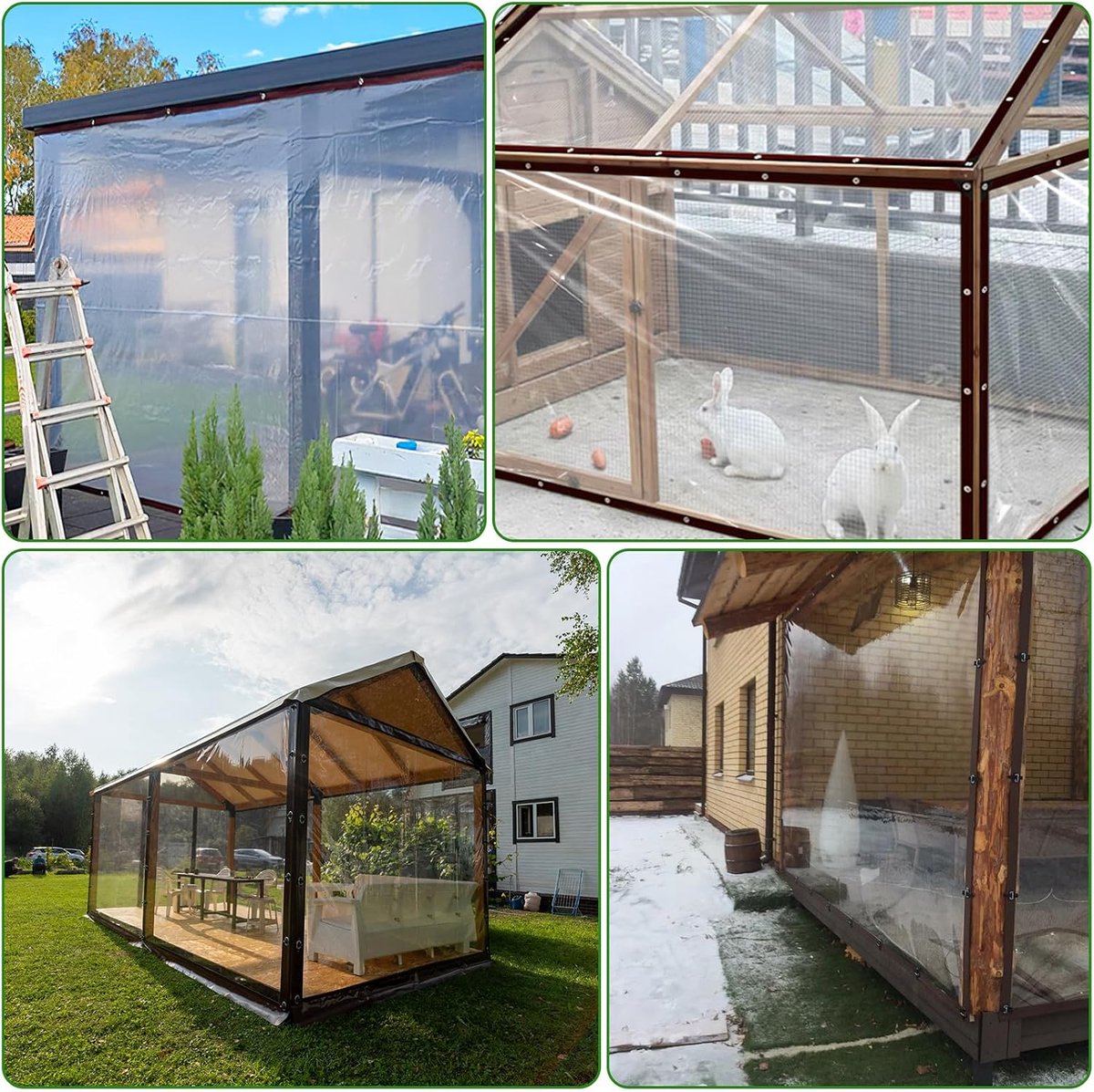 Tarpaulin - Transparent tarpaulin - Transparent tarpaulin with rings - Waterproof transparent tarpaulin - PE tarpaulin - for garden furniture - Planter - Animal shelter - Roof - Rope included - 2 x 3 m - Image 3