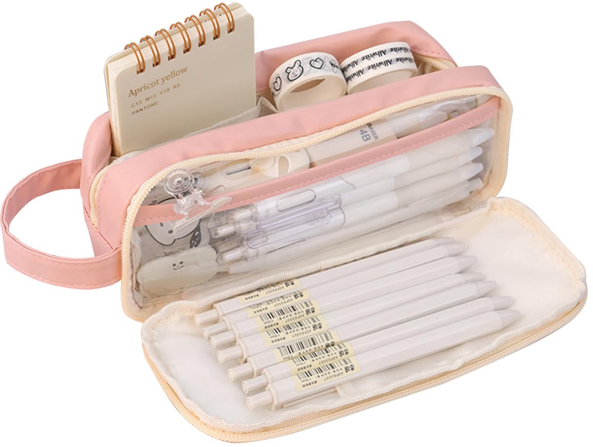 Pencil Case - Large Capacity - Waterproof and Expandable - Pencil Case for Boys and Girls - School Supplies - Suitable for Stationery, Makeup, Cosmetics, Travel, and Office Supplies - Pink - Image 1