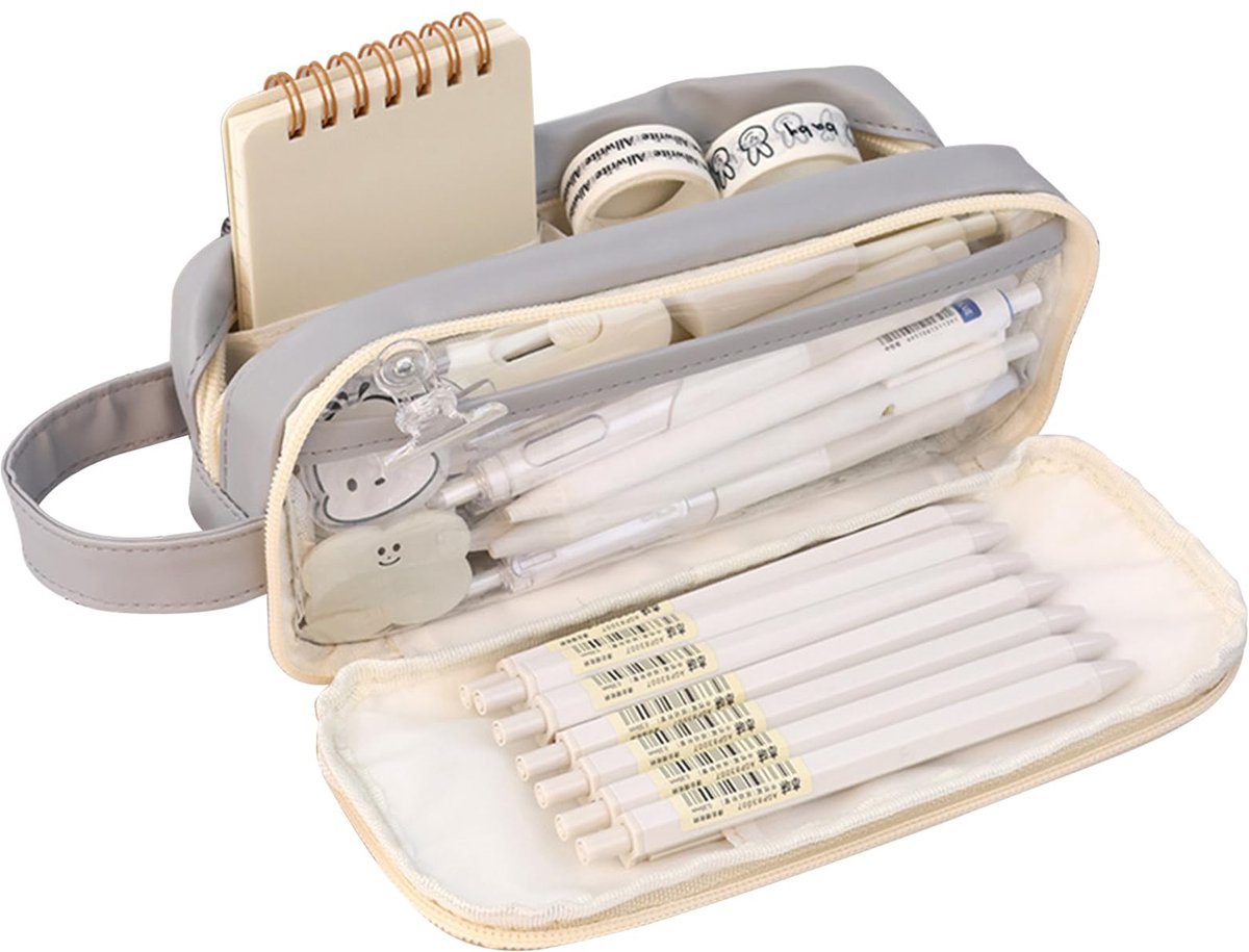 Pencil Case - Large Capacity - Waterproof and Expandable - Pencil Case for Boys and Girls - School Supplies - Suitable for Stationery, Makeup, Cosmetics, Travel, and Office Supplies - Beige - Image 1