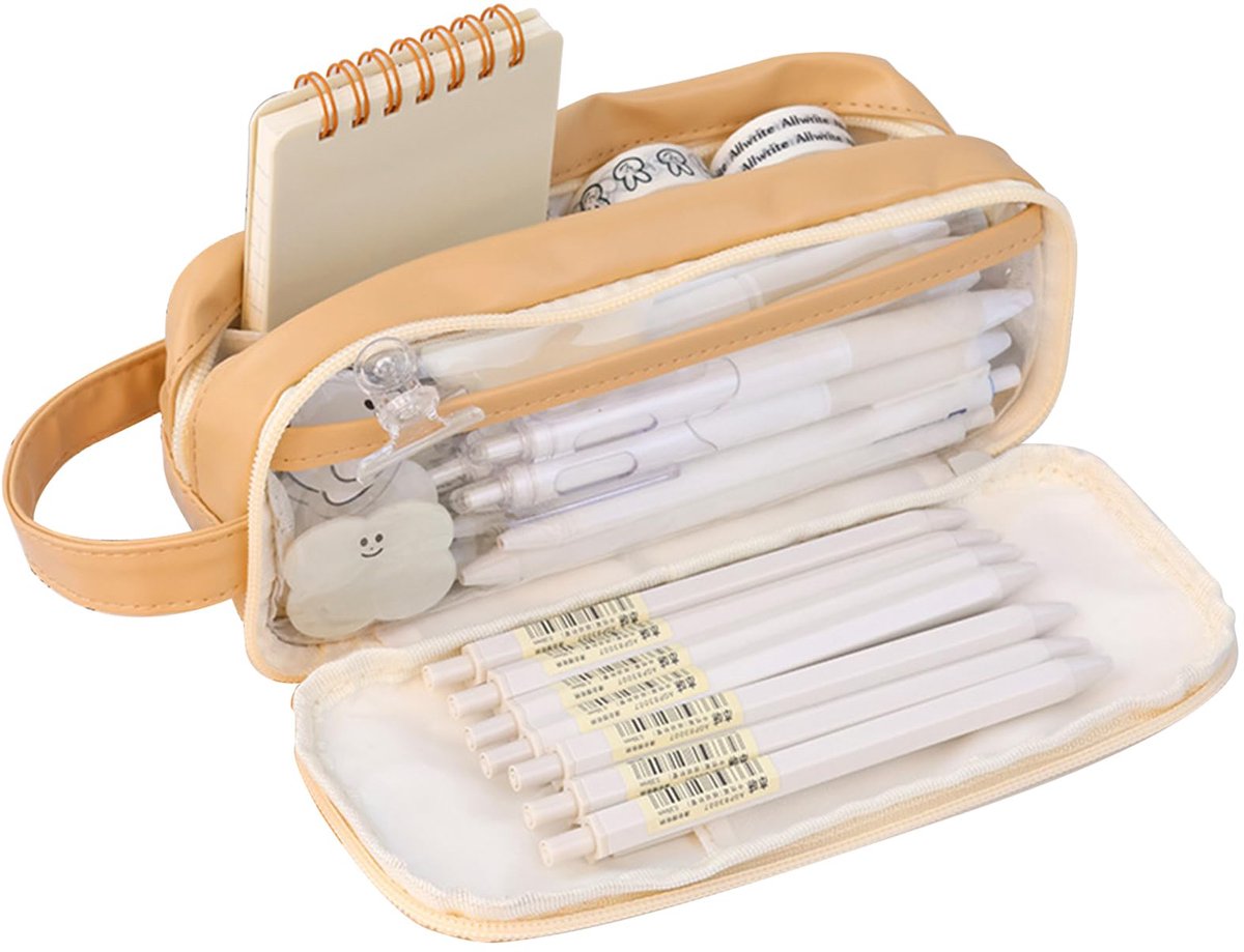 Pencil Case - Large Capacity - Waterproof and Expandable - Pencil Case for Boys and Girls - School Supplies - Suitable for Stationery, Makeup, Cosmetics, Travel and Office Supplies - Brown - Image 1