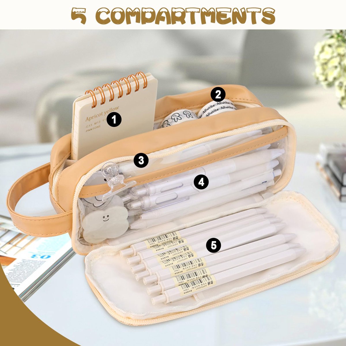 Pencil Case - Large Capacity - Waterproof and Expandable - Pencil Case for Boys and Girls - School Supplies - Suitable for Stationery, Makeup, Cosmetics, Travel and Office Supplies - Brown - Image 6