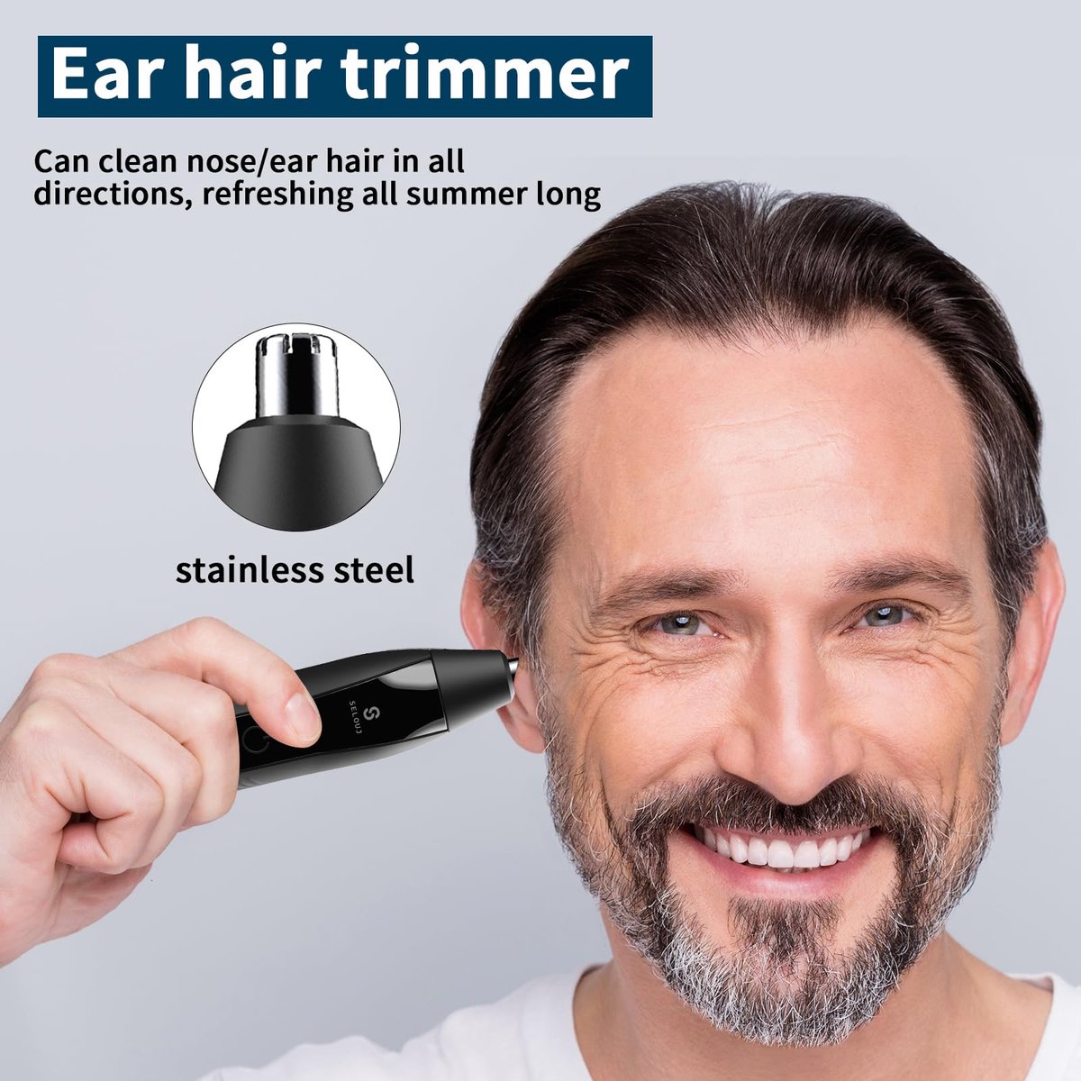 2-in-1 Nose Trimmer - Nose Trimmer - Eyebrow Trimmer - Men's - Women's - Nose Trimmer - Washable - USB Rechargeable - Black - Image 7