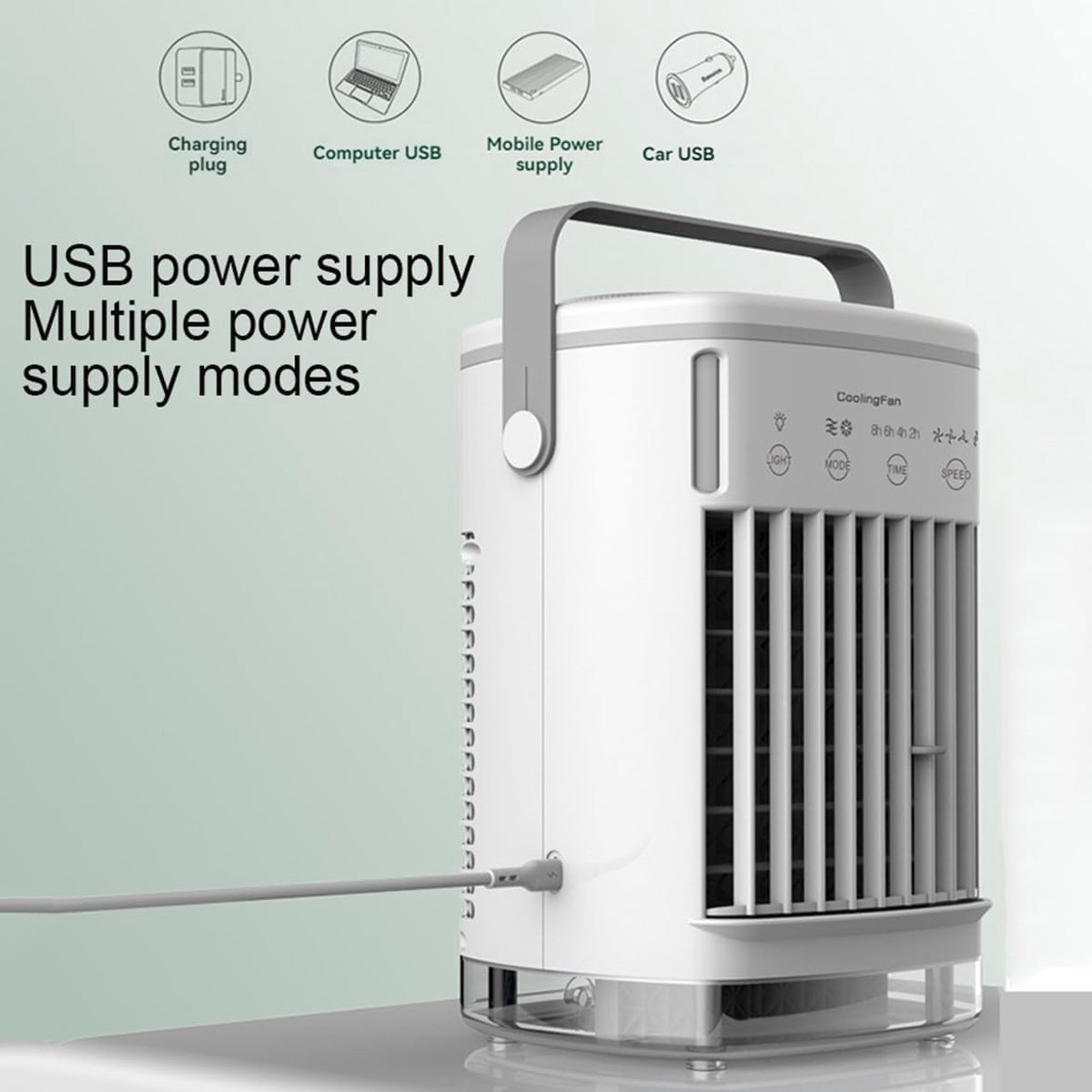 Fan - Small fan - Portable air cooler - Mini mobile air conditioner - Personal evaporative air cooler - Timer function and 7 LED lights - Air coolers for home, office and bedroom - Image 2