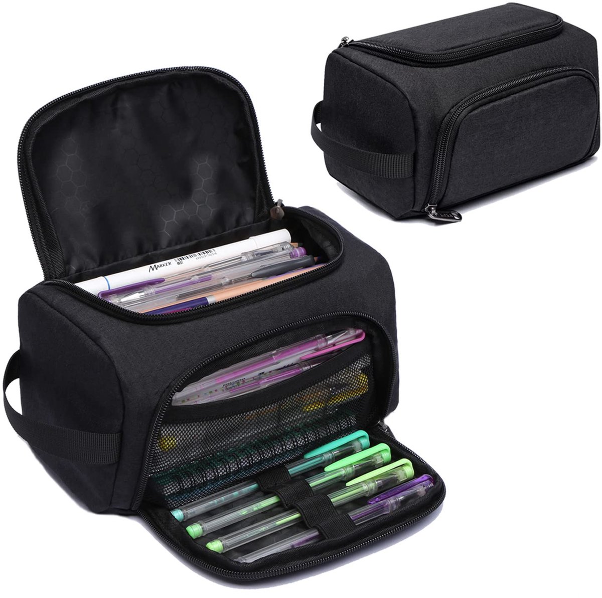 Pencil case for boys and girls - Pencil case for adults - School pencil case - 24 x 13 x 13 cm - Black - Image 1