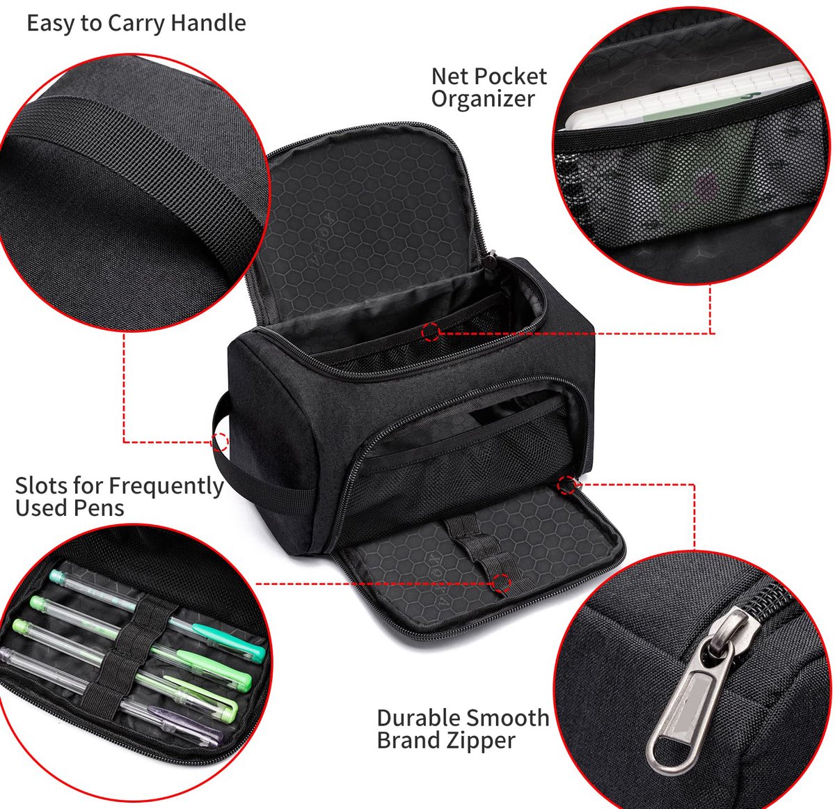 Pencil case for boys and girls - Pencil case for adults - School pencil case - 24 x 13 x 13 cm - Black - Image 5