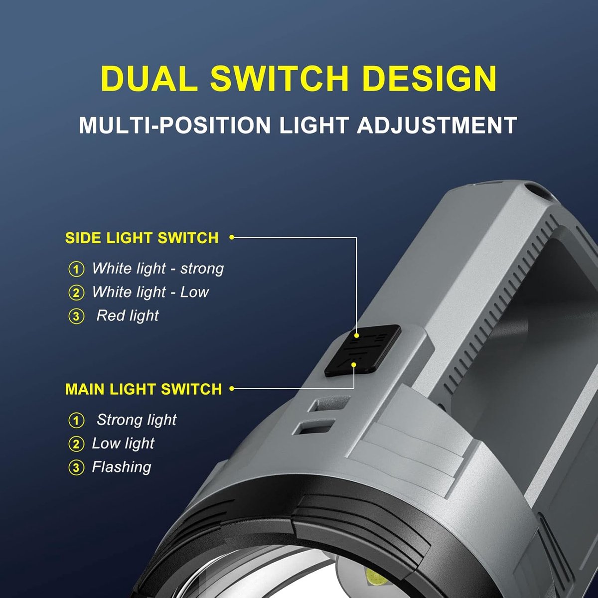 Rechargeable LED flashlight, powerful 6000 lumen outdoor emergency flashlight with 6 modes, USB data cable, IPX4 waterproof flashlight, suitable for camping/home/emergency use. - Image 4