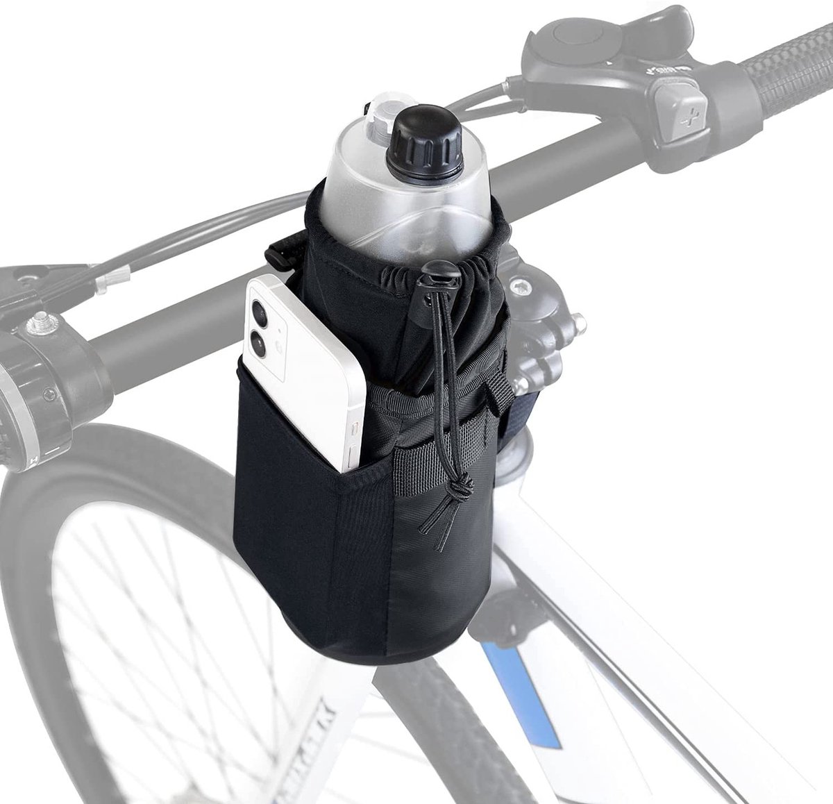 Bicycle panniers - Water bottle cage - Insulated cup holder with shoulder strap - Cup holder with phone storage for adults and children - Water bottle cage for mountain bike handlebars - Black - Image 1