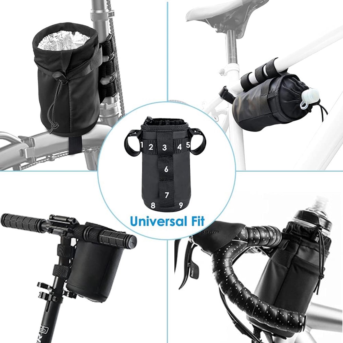 Bicycle panniers - Water bottle cage - Insulated cup holder with shoulder strap - Cup holder with phone storage for adults and children - Water bottle cage for mountain bike handlebars - Black - Image 3