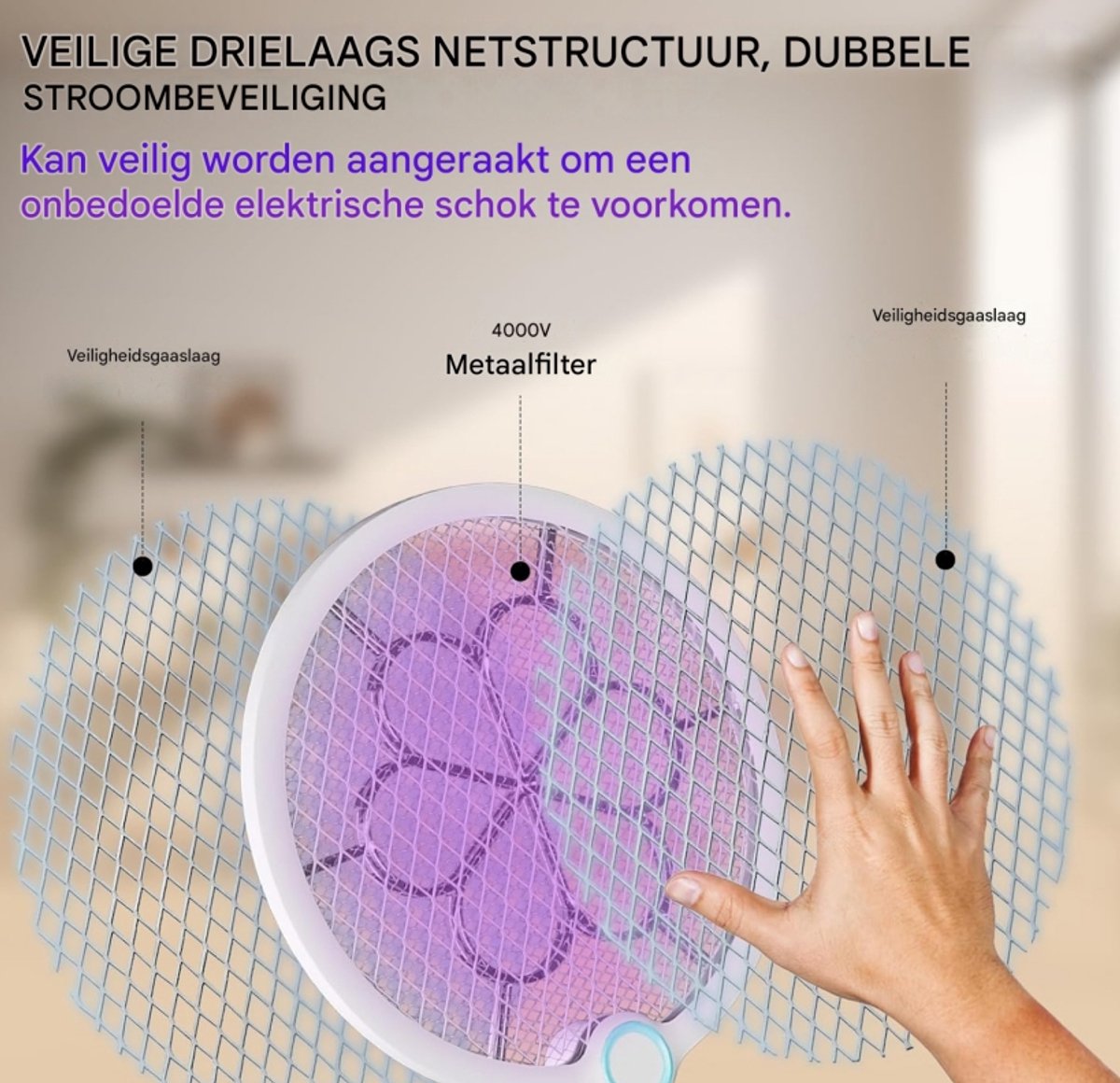 Electric Mosquito Swatter - Electric Fly Swatter - 2-in-1 Super Power V Electric Fly Swatter - 1200 mAh - Rechargeable Electric Fly Swatter - 180° Rotation - Type-C Charging Cable - Image 3