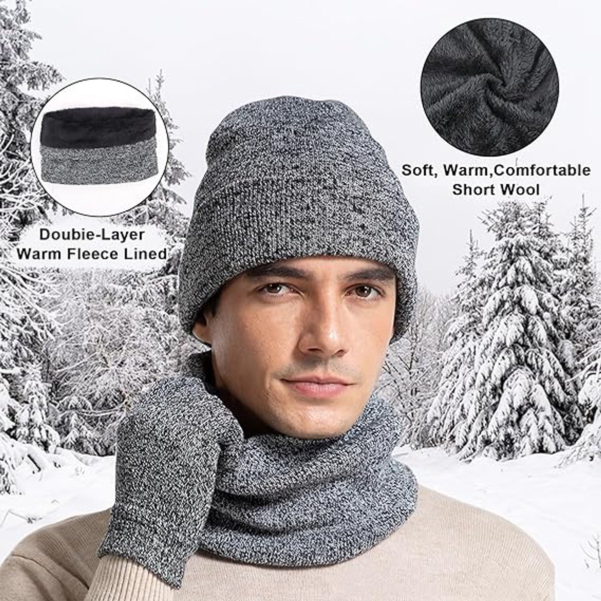 Beanie - Cotton beanie - Warm winter beanie - Scarf - Gloves - Touchscreen gloves - Ski mask - 3-in-1 beanie - Snowboard, skate, riding - Windproof and warm - Soft and comfortable - Warm fleece lining - Neck warmer - Image 4