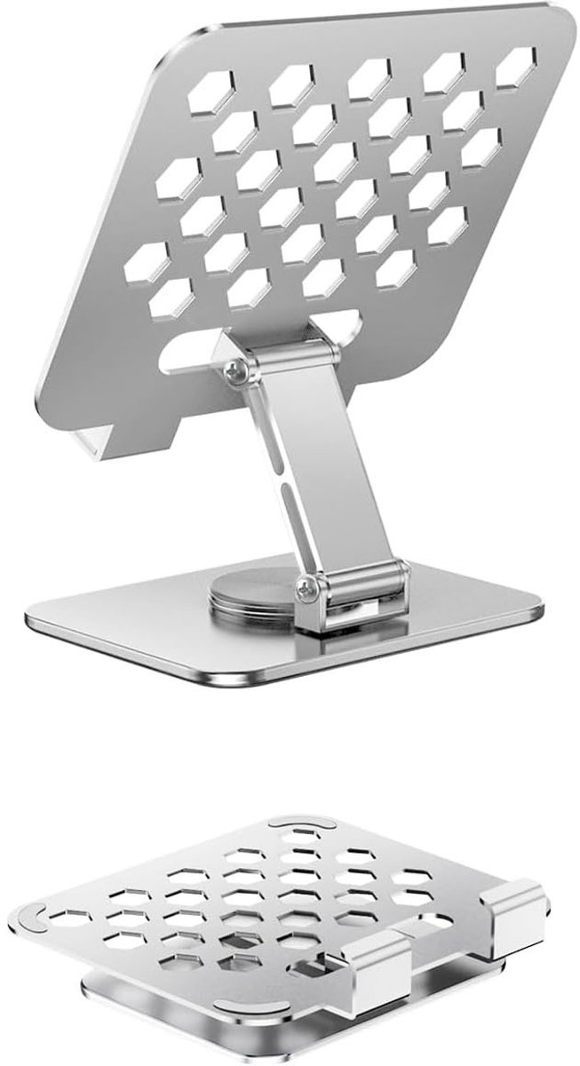 Universal tablet stand - Adjustable elasticity - Foldable at multiple angles (silver) - Image 1