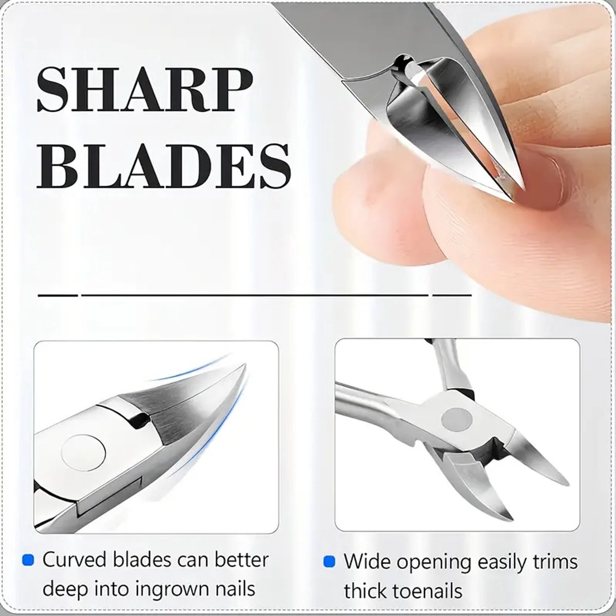 Nail clippers - Stainless steel pedicure tool - Heavy-duty nail clipper set - Includes a nail file, cuticle nipper, and pedicure tool - Classic black handles - Set of 5 - For ingrown and thick nails - Image 2