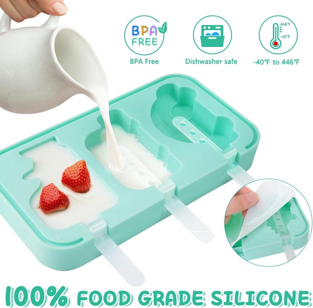 Silicone Ice Pop Mold - Set of 2 Ice Pop Molds - 12 Ice Pops - Ice Pop Molds for Kids and Adults - Ice Pop Mold Set - BPA Free - Image 5