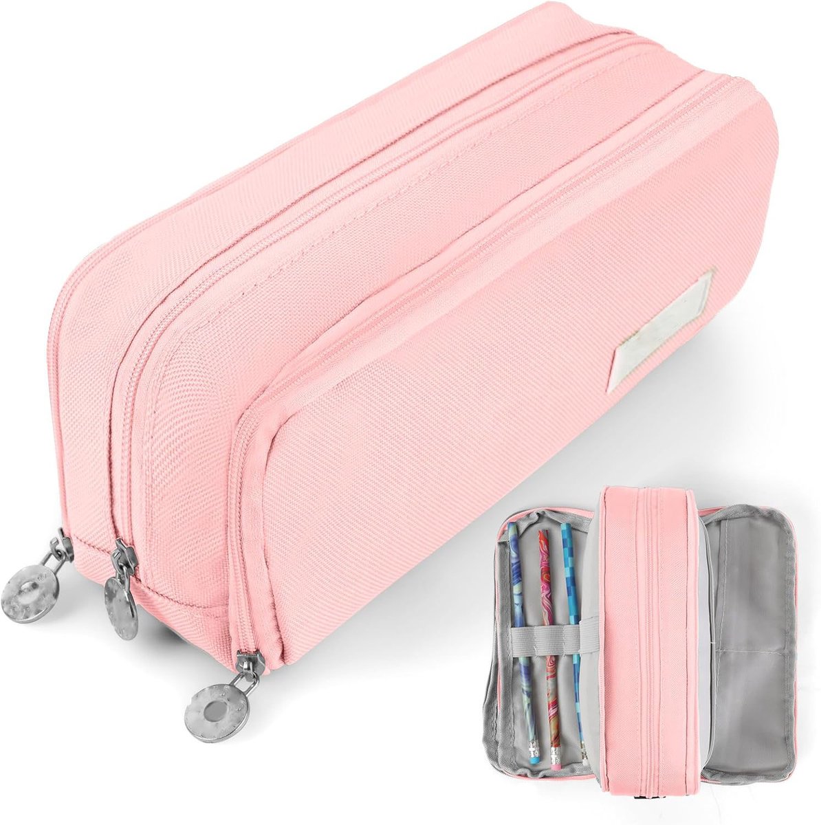 Pencil case - Boy's pencil case - Girl's pencil case - School cases - Large pencil case - 3-compartment pencil case - School supply organizer - For boys and girls (pink) - Image 1