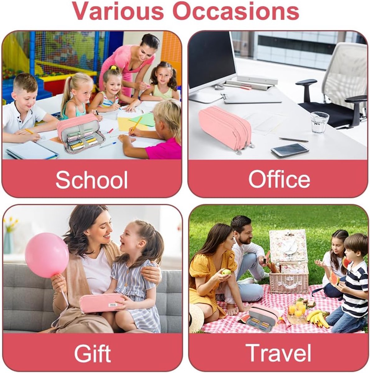 Pencil case - Boy's pencil case - Girl's pencil case - School cases - Large pencil case - 3-compartment pencil case - School supply organizer - For boys and girls (pink) - Image 3