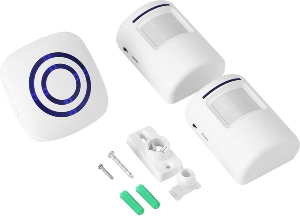 Infrared motion detector, wireless alarm, doorbell with receiver and transmitter - 38 ringtones, LED indicators - Best quality. - Image 1