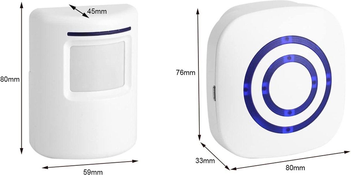 Infrared motion detector, wireless alarm, doorbell with receiver and transmitter - 38 ringtones, LED indicators - Best quality. - Image 5