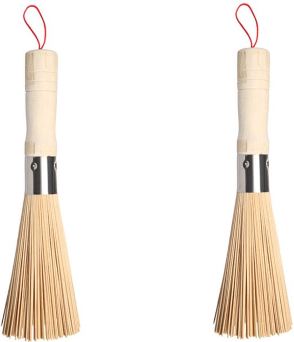 2 pieces - Natural bamboo scouring brush - Bamboo kitchen brush - Cleaning brush - Household dish brush - for cleaning dishes, cast iron pots, pans, vegetables and the sink. - Image 1