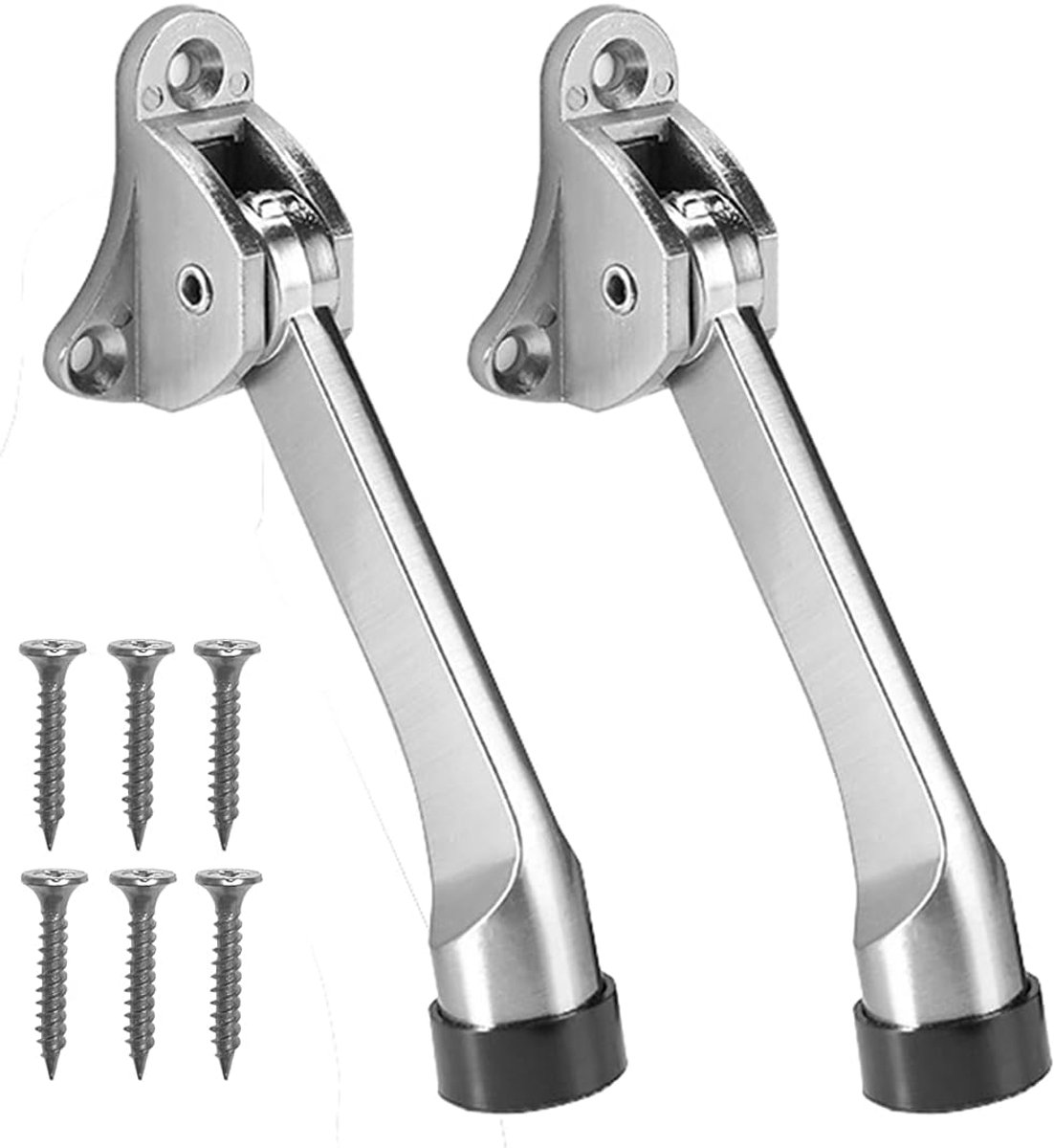 Set of 2 One Touch Adjustable Metal Doorstops - Zinc Alloy Doorstop with Rubber Buffer, 13 cm, for Indoor and Outdoor Use - Image 1