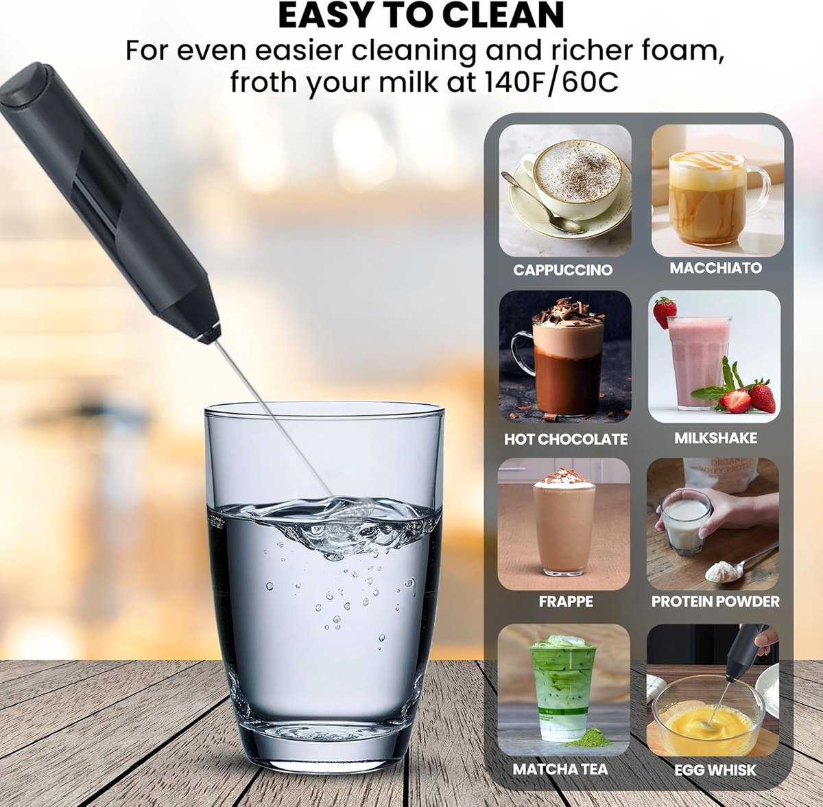 Milk frother - Milk frother - Electric milk frother - Milk frother with stand - Portable battery-operated milk frother - Manual milk frother with stand - Handheld frother for coffee blender - For lattes, cappuccinos, and coffee cream - Image 4