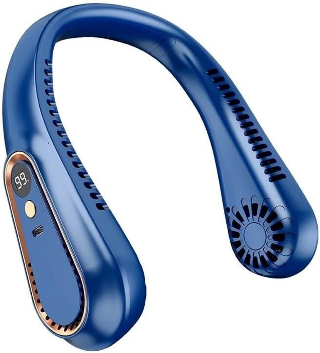 Portable neck fan, USB rechargeable, wireless and bladeless cooling, cool air blowing fans, digital display (blue) - Image 1