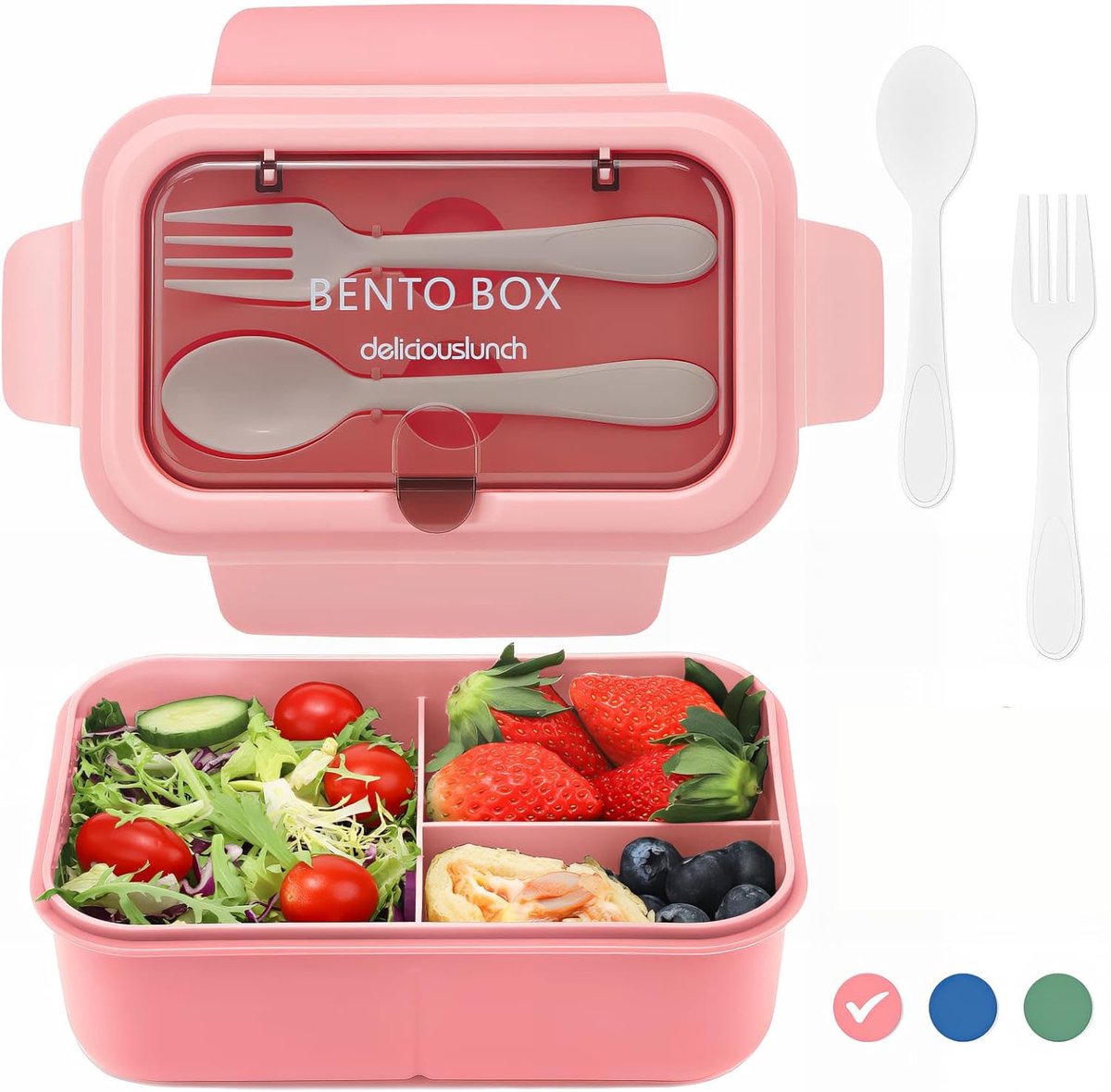 Lunch boxes - lunch box - adult lunch box - child's lunch box - Kinder lunch box - 3-compartment leakproof lunch box - bento box with cutlery - 1200 ml - snack box for children and boys - pink - Image 1
