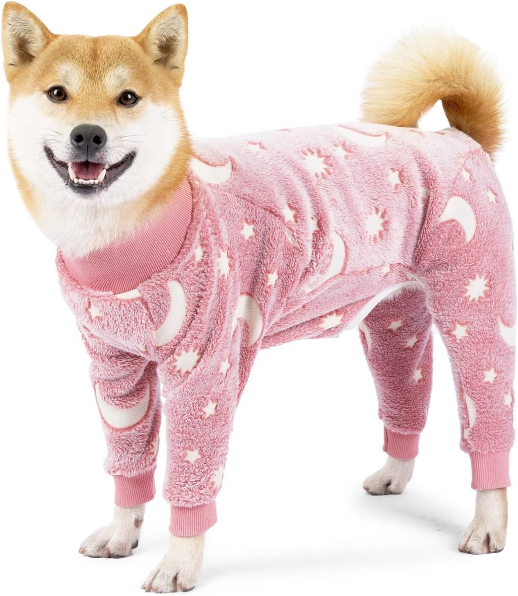 Warm Dog Coat - Winter Clothes for Medium Dogs - Shedding Suit - Full Dog Suit - Glow in the Dark - Pink - Size M - Perfect for Small Dogs - Medium-Sized Dogs - Image 1