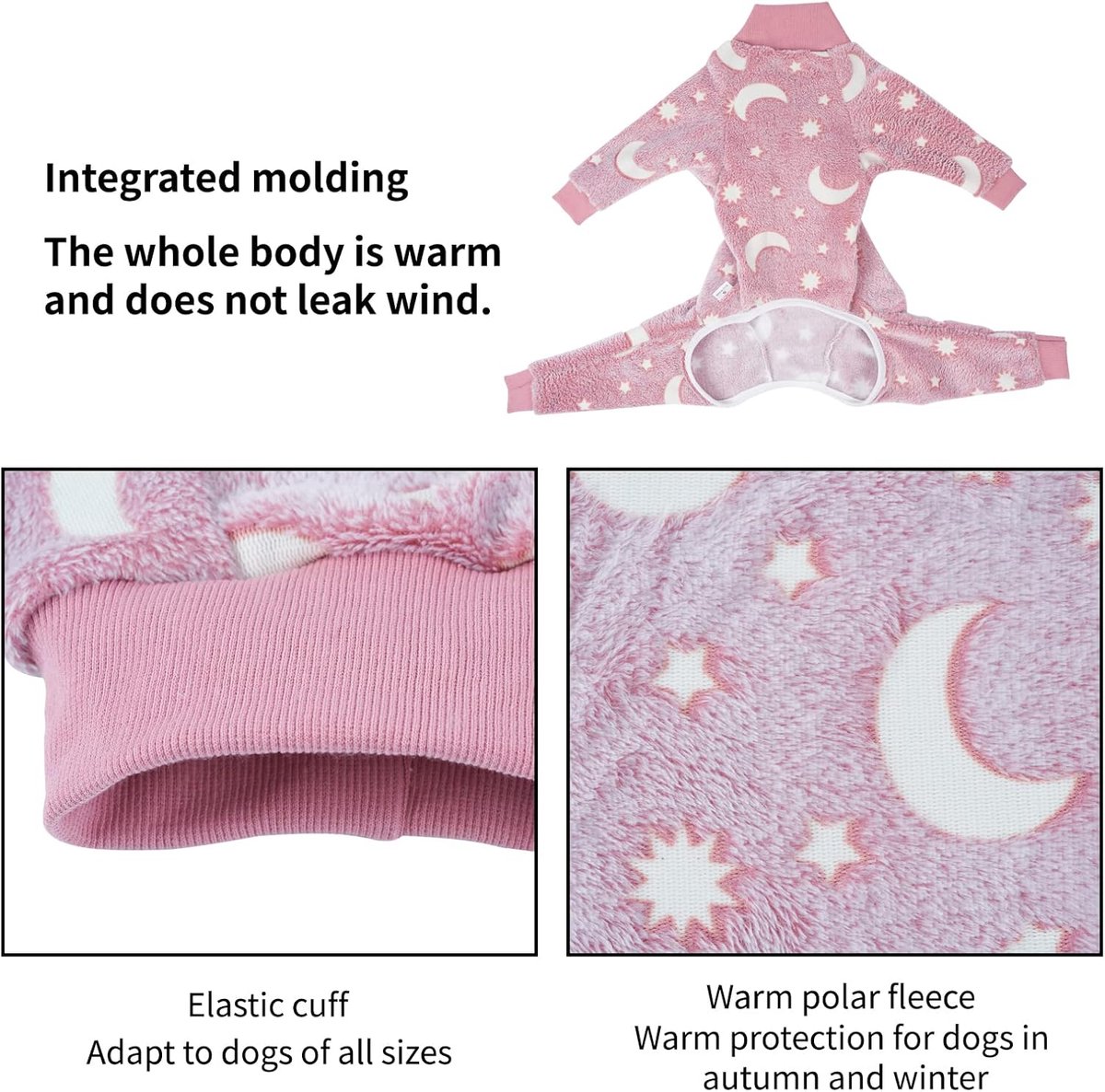 Warm Dog Coat - Winter Clothes for Medium Dogs - Shedding Suit - Full Dog Suit - Glow in the Dark - Pink - Size M - Perfect for Small Dogs - Medium-Sized Dogs - Image 2