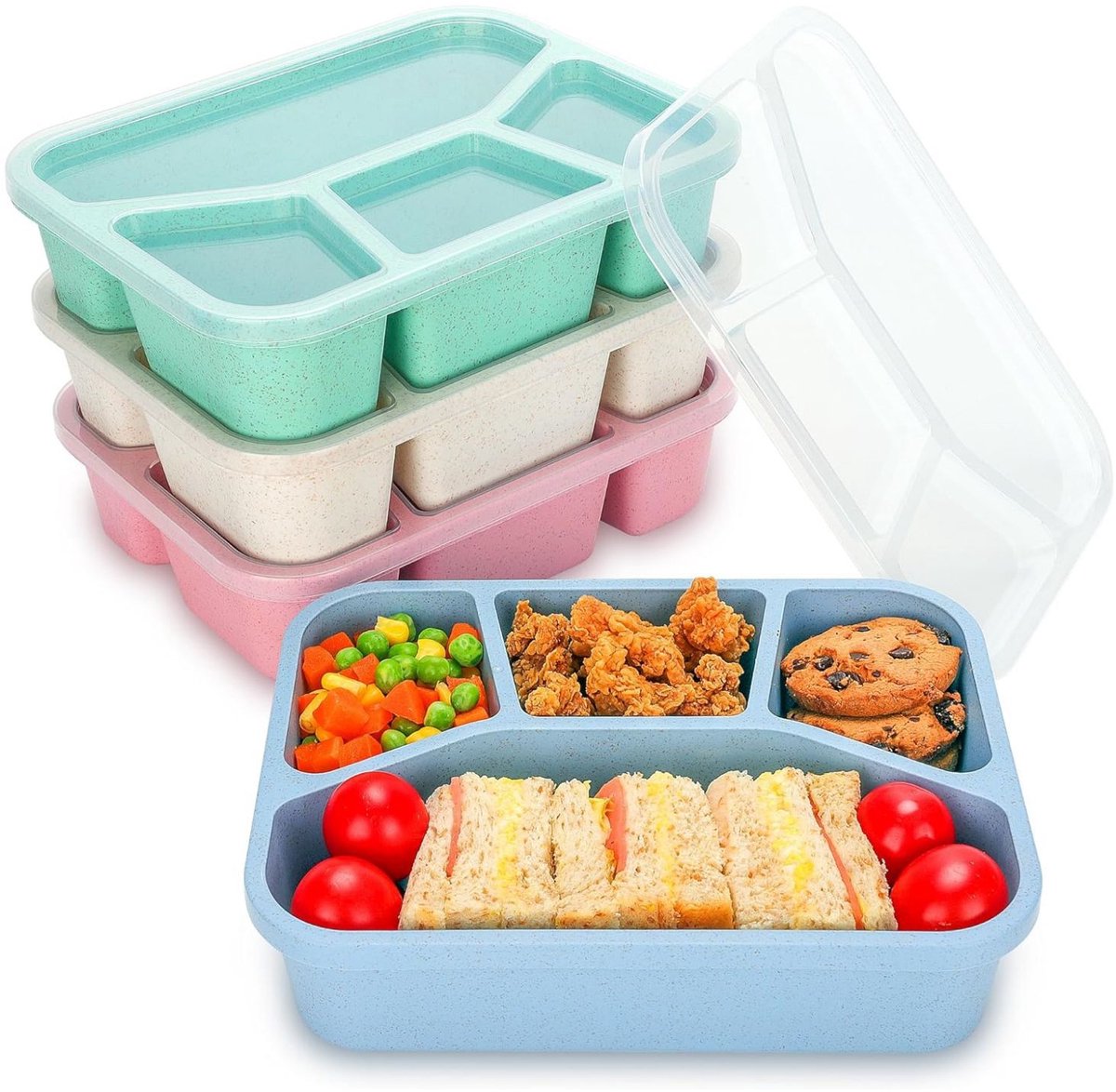 Lunch boxes - adult lunch box - child lunch box - snack box - 4-pack - compact - stackable - four colors - BPA-free, reusable - designed for portion control - School and restaurant meals - Image 1