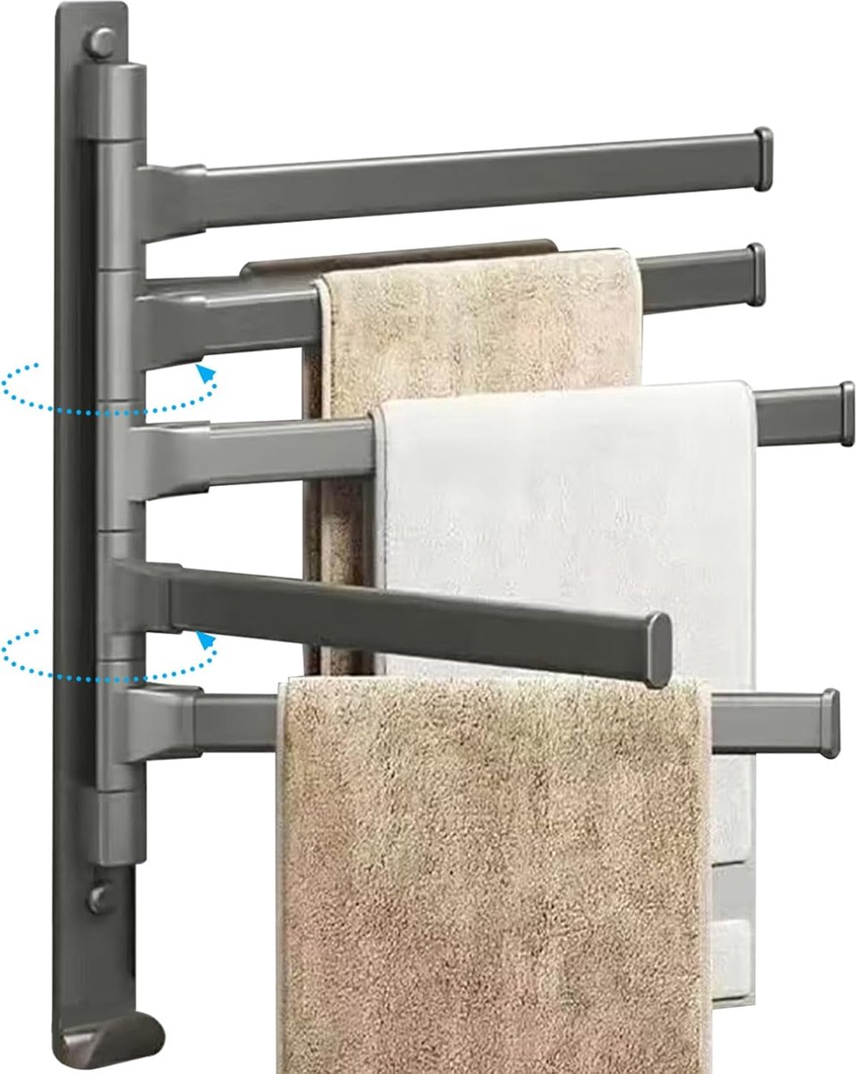 General towel rack - 5 arms - rotating - self-adhesive - no drilling required - bathroom accessory - black - Image 1