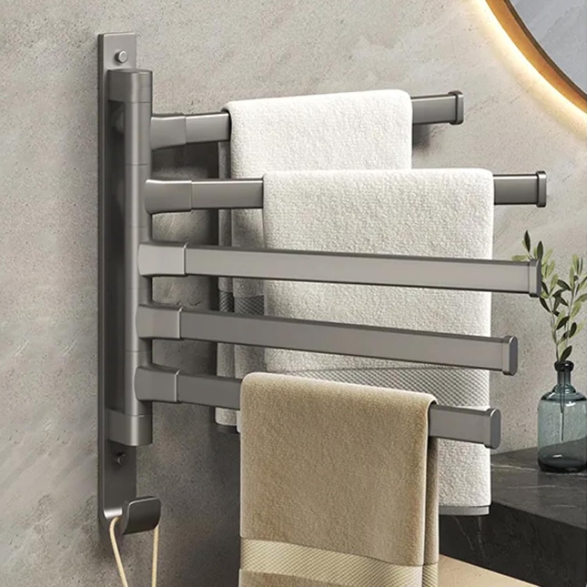 General towel rack - 5 arms - rotating - self-adhesive - no drilling required - bathroom accessory - black - Image 3