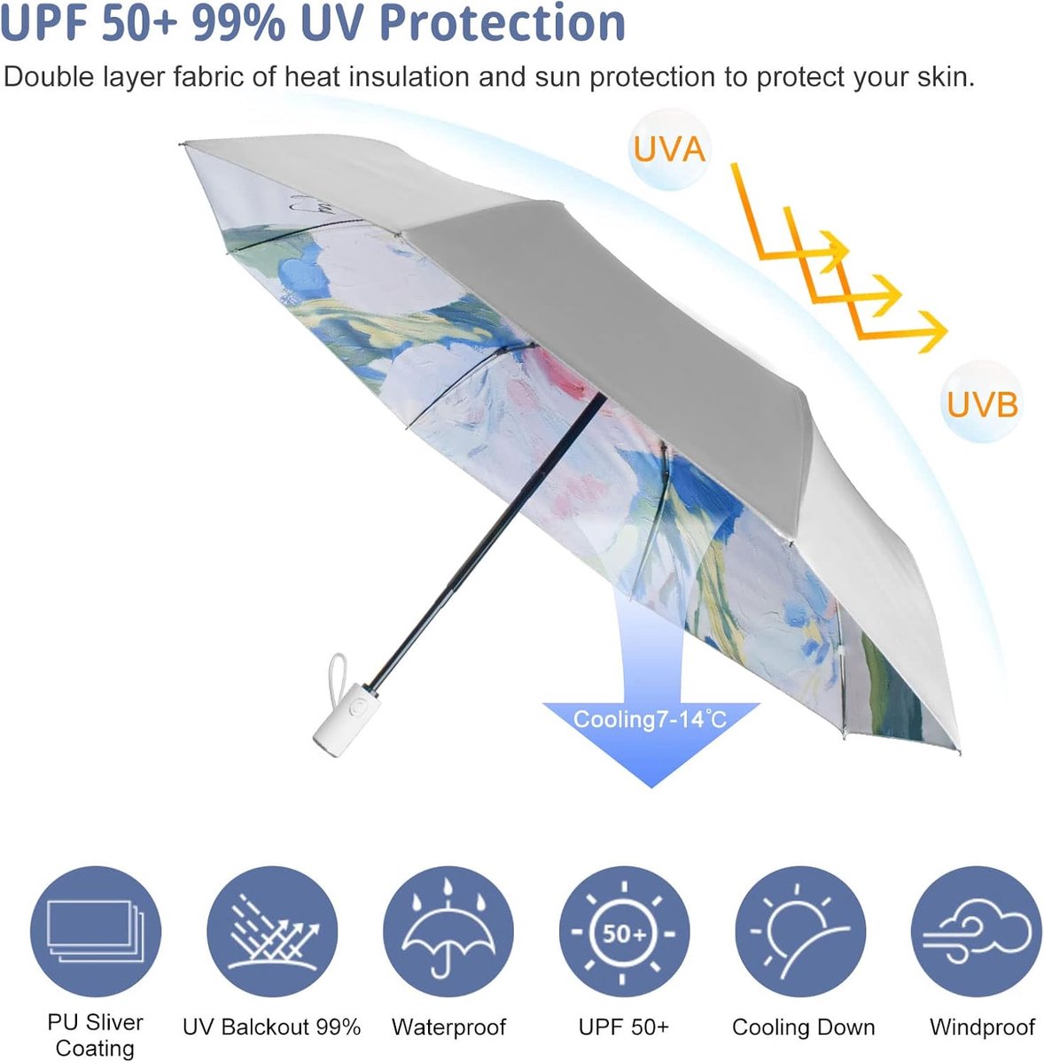 Automatic umbrella, parasol, automatic folding anti-ultraviolet umbrella for women, windproof and rainproof, mini umbrella, 8-rib umbrella, suitable for adults and children, travel parasol - Image 4