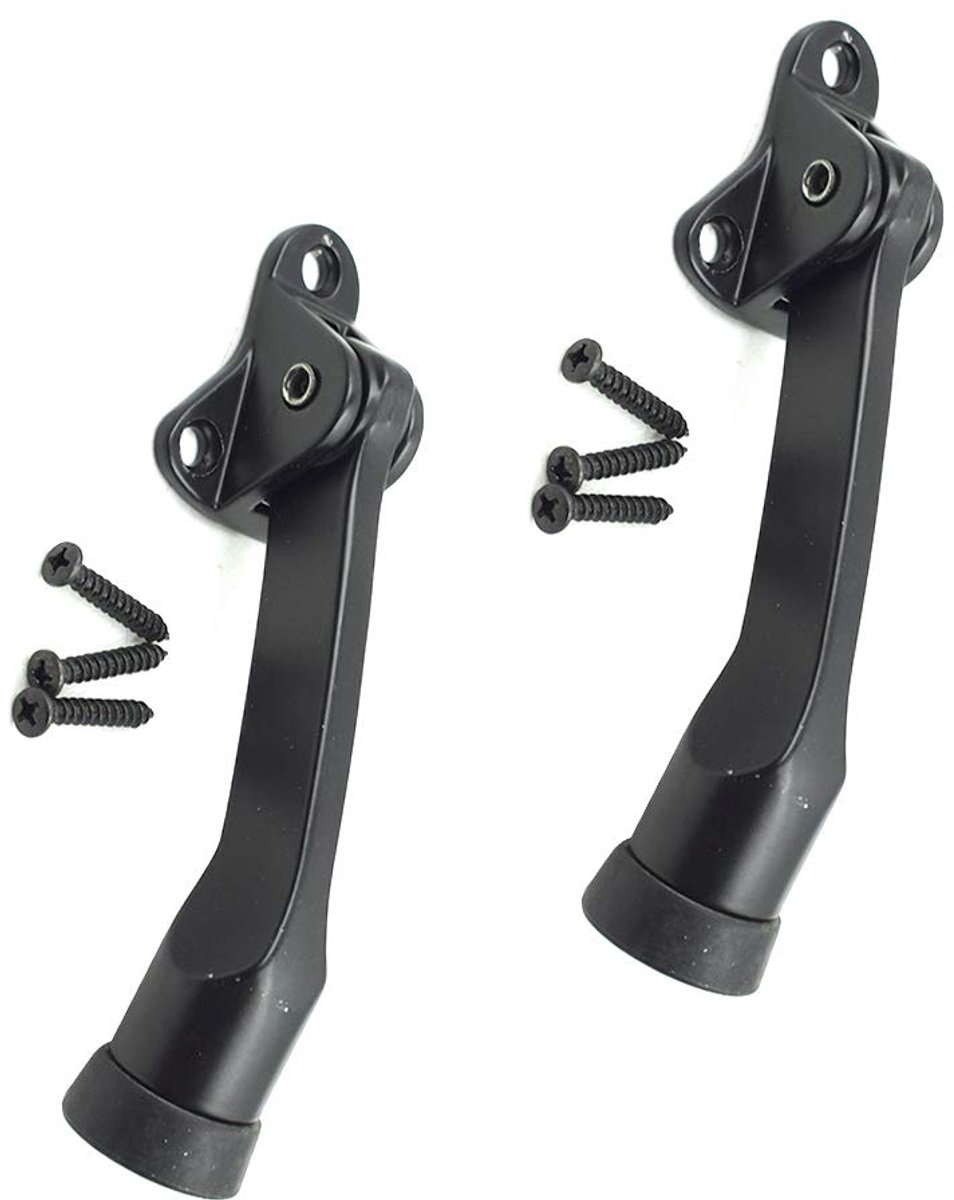 Set of 2 heavy-duty stainless steel doorstops with non-slip rubber tips for heavy doors, adjustable, door handle protection, 13 cm, black - Image 1