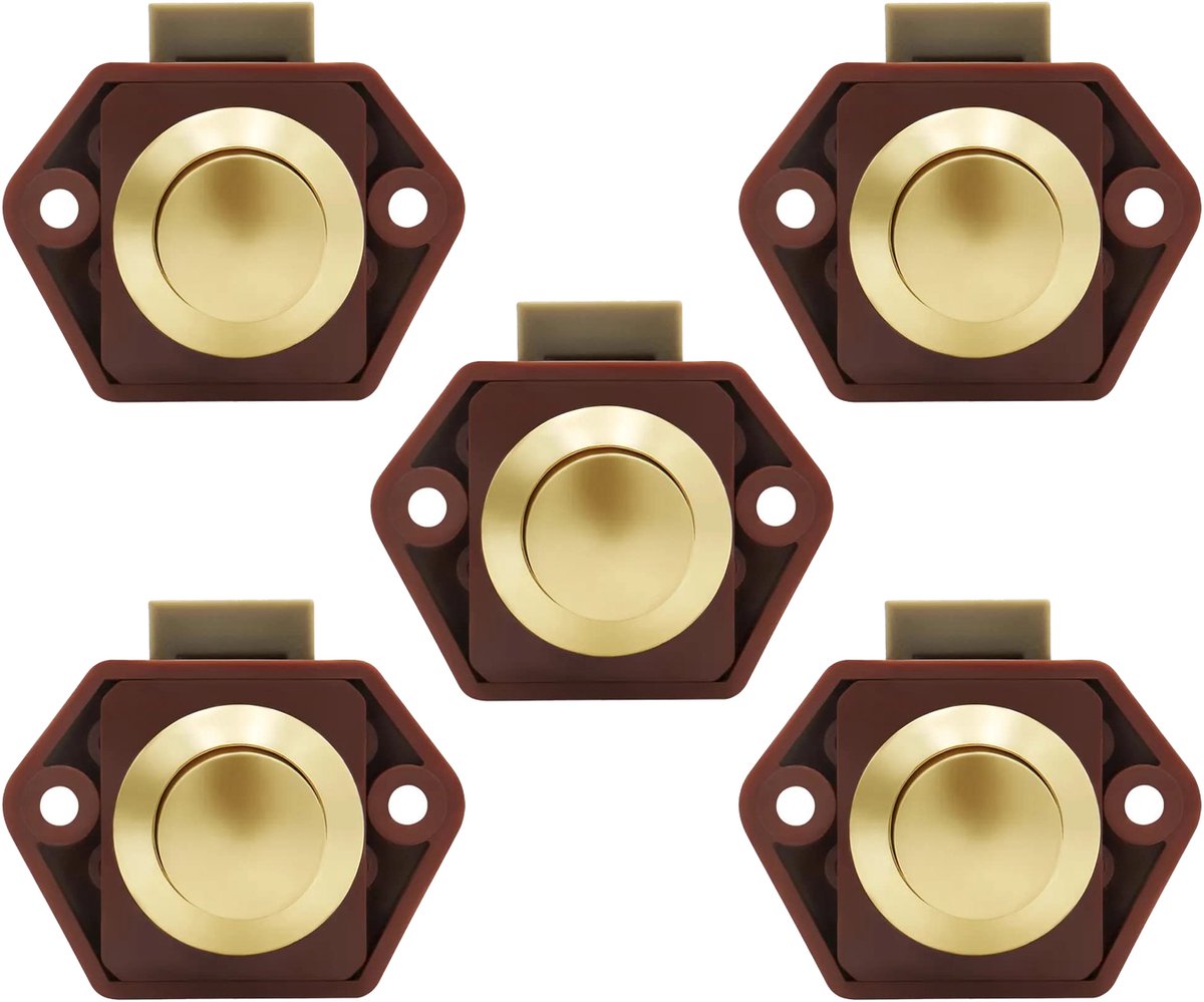 5-Piece Push Button Lock - Push Button for Motorhome - Door Lock - Locking Button for Shutter Door - For Camping, RV, Motorcycle, Caravan - Brown - Image 1